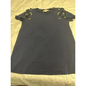 Michael Kors Womens Navy Blue Blouse With Gold Accents Size Medium